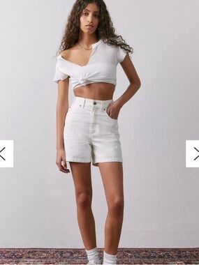 Dickies Women's White High-Rise Carpenter Jean Shorts